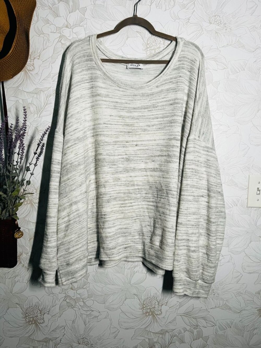 Gilli Womens Gray Striped Knit Pullover Sweater 3X Soft & Lightweight